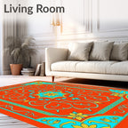 Coral Aqua Yellow Floral Medallion Rug