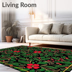 Red Berry Floral Garland Black Rug