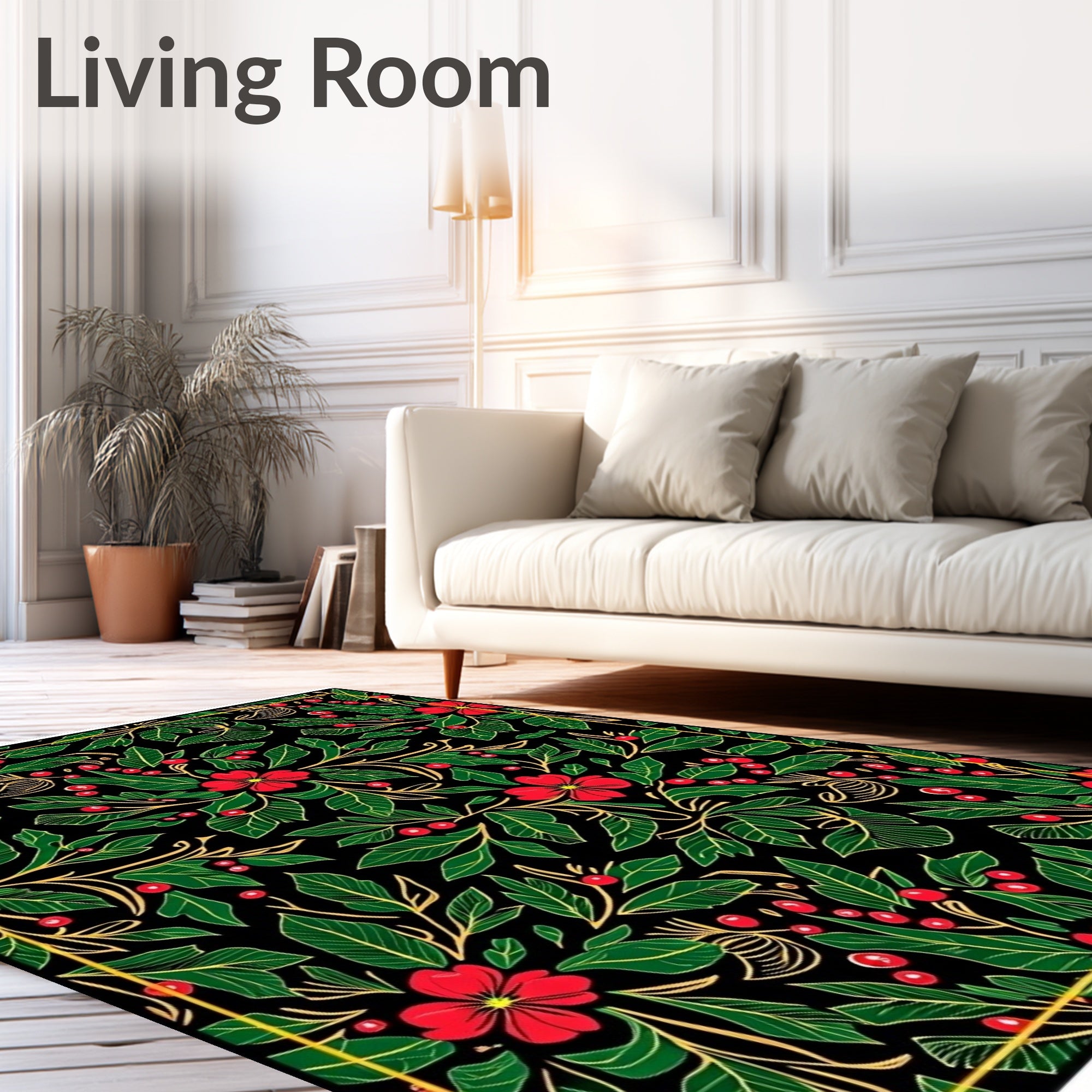 Red Berry Floral Garland Black Rug
