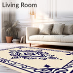 Navy Blue Cream Floral Medallion Frame Rug