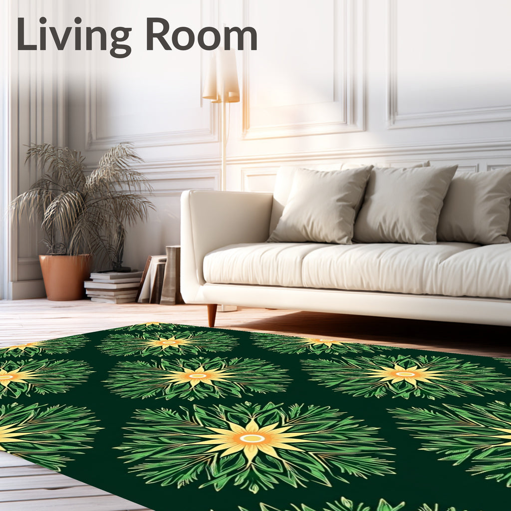 Emerald Green Yellow Floral Medallion Rug