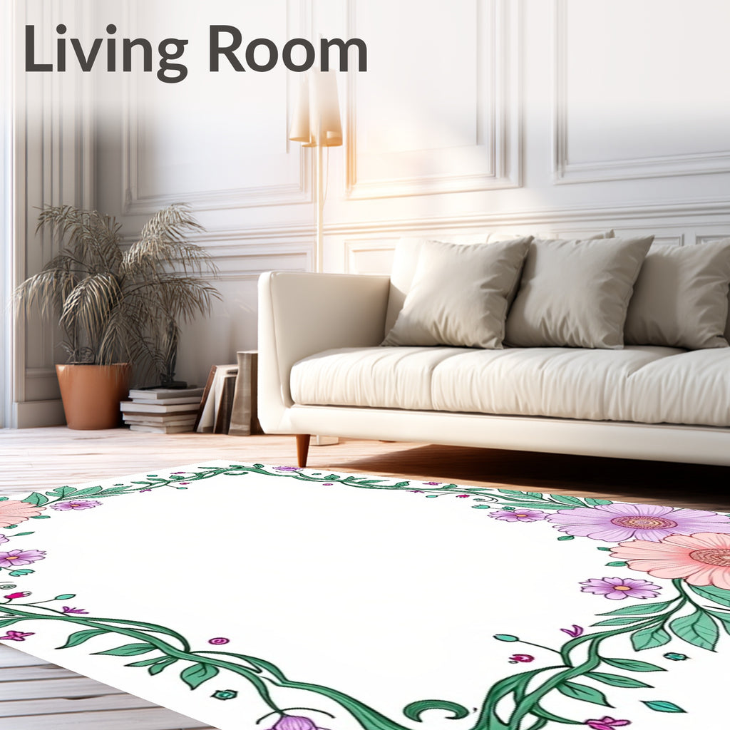 Whimsical Pastel Floral Vine Border Rug