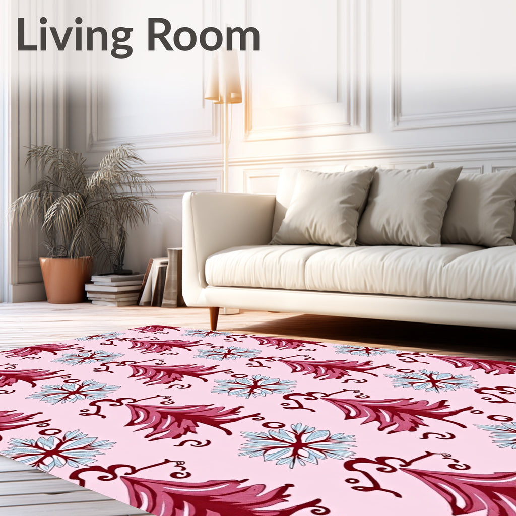 Crimson Fir Snow Flake Swirls Rug