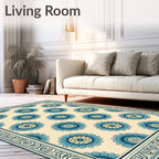 Blue Floral Medallion Bordered Rug