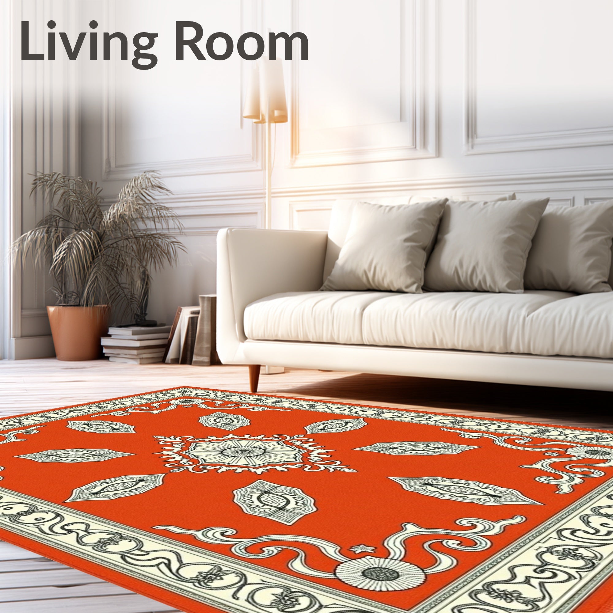 Orange Scrollwork Medallion Rug