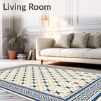 Navy Blue Cream Trellis Border Rug