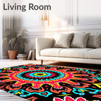 Vibrant Crimson Teal Sunburst Mandala Rug