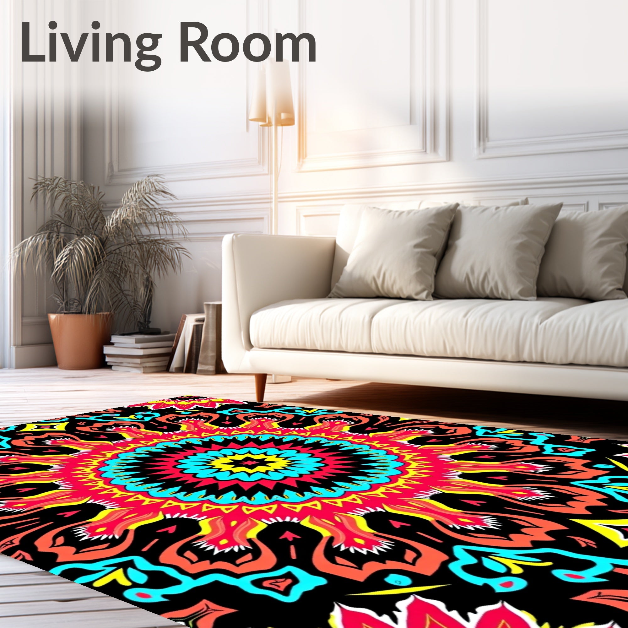 Vibrant Crimson Teal Sunburst Mandala Rug
