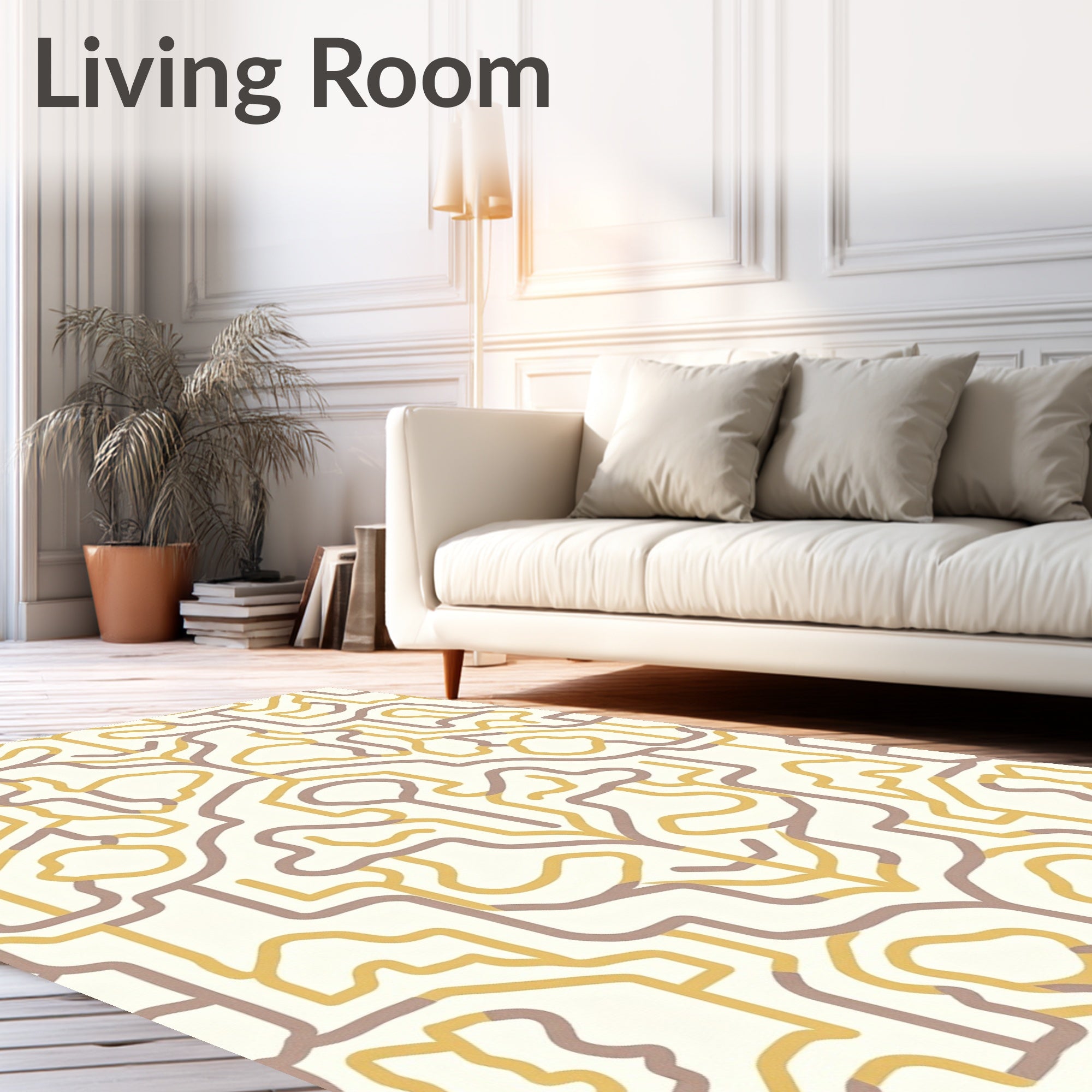 Modern Gold and Taupe Maze Graphic Rug