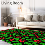 Crimson Berry Leaf Blossom Arrangement Rug