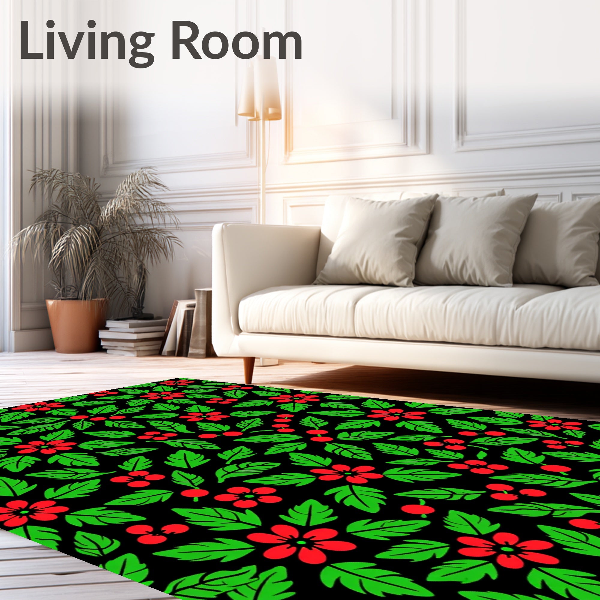Crimson Berry Leaf Blossom Arrangement Rug