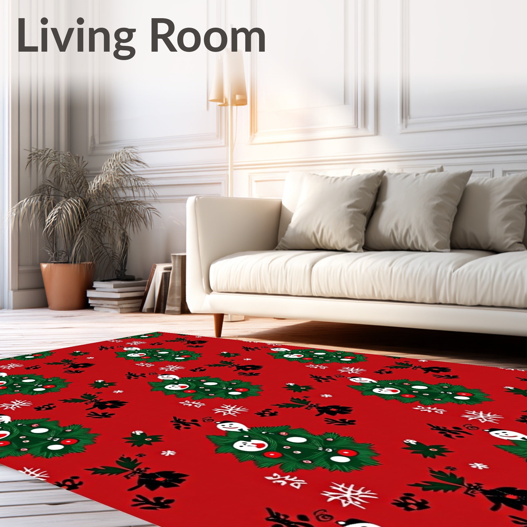 Festive Red Christmas Tree Snowman Rug
