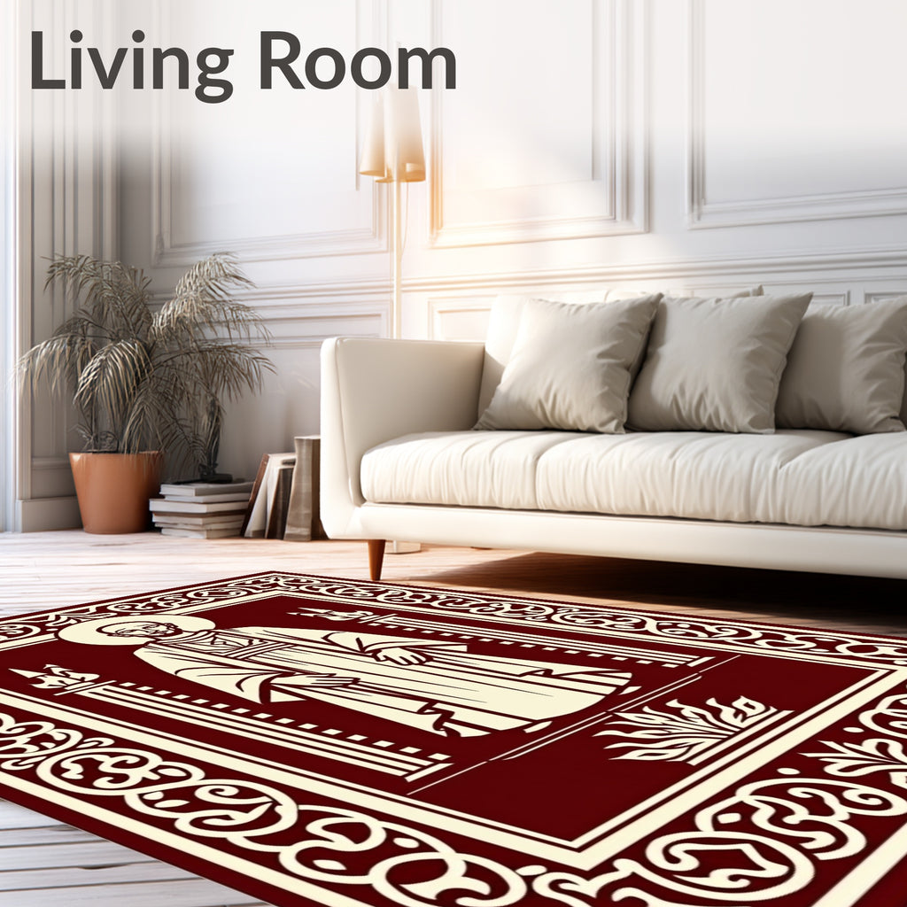Crimson Sacred Figure Ornate Border Rug