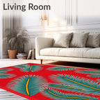 Red Teal Palm Frond Nature Rug