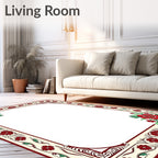 Crimson Red Floral Border Cream Rug