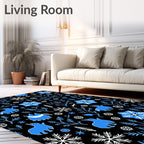 Whimsical Blue Winter Creature Snowflakes Rug