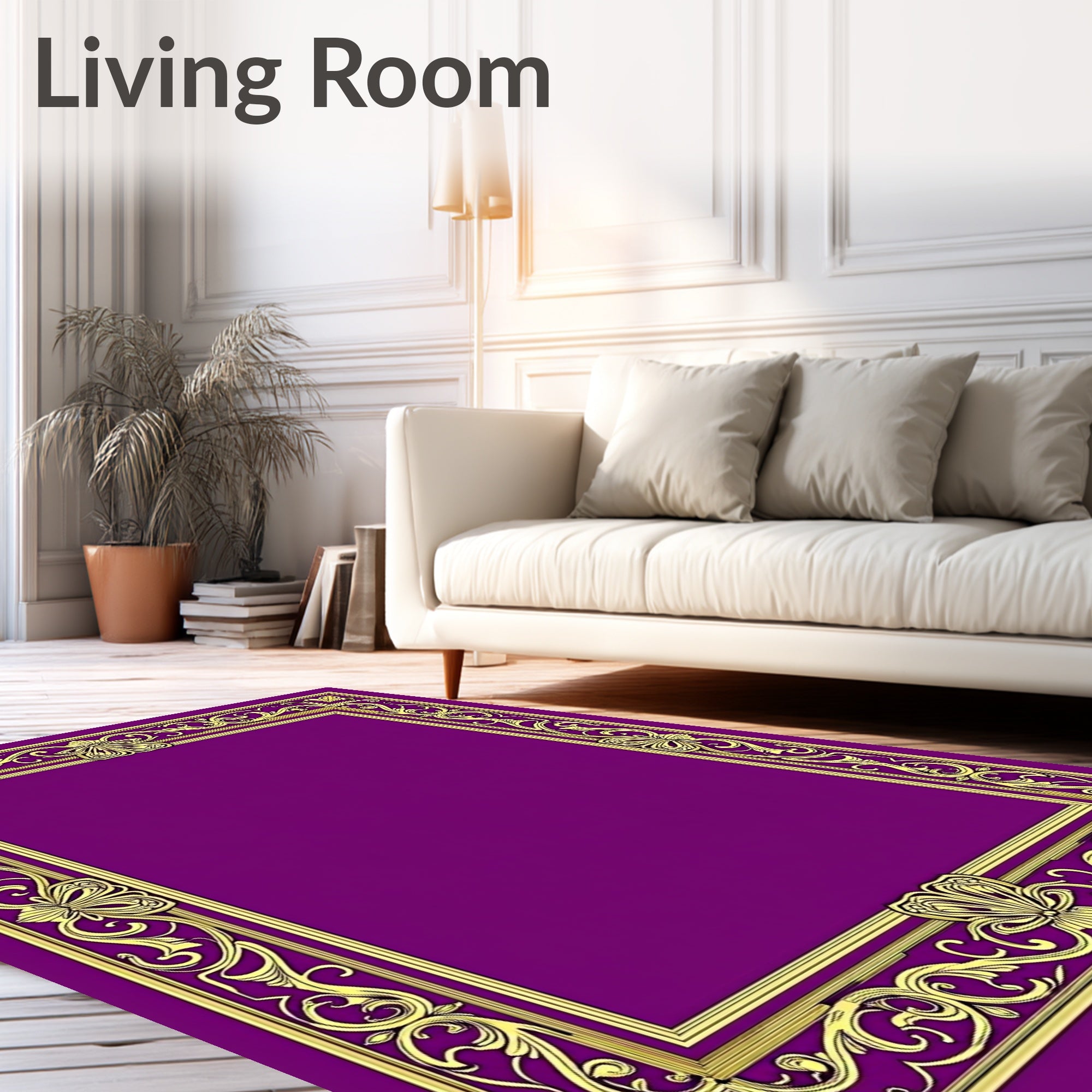 Regal Gold Orchid Border on Purple Rug