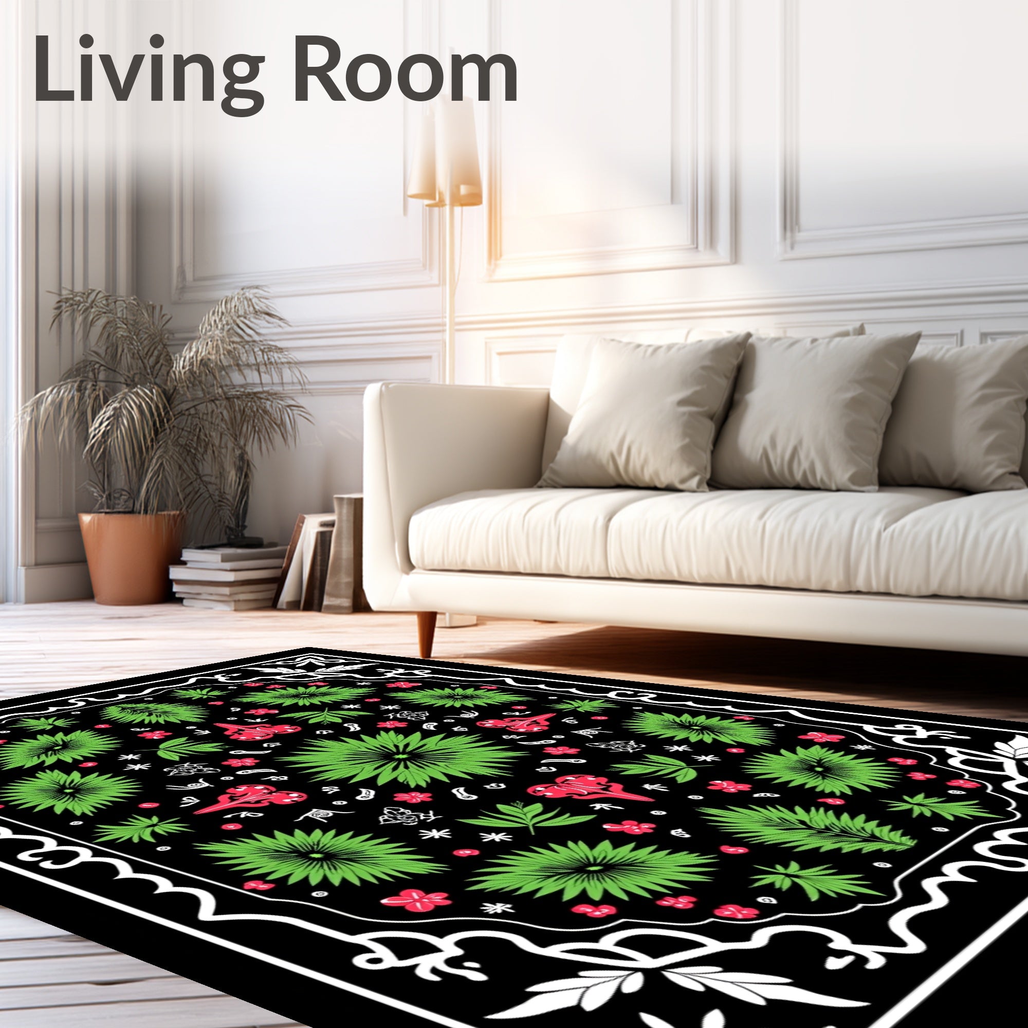 Tropical Fern and Orchid Garden Rug