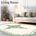 Elegant Emerald Scrollwork Frame Medallion Rug