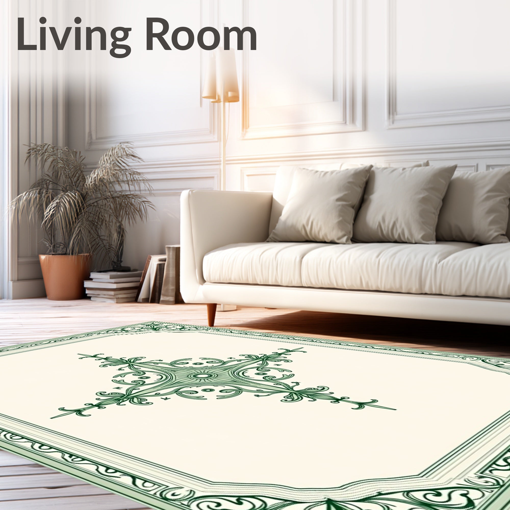 Elegant Emerald Scrollwork Frame Medallion Rug