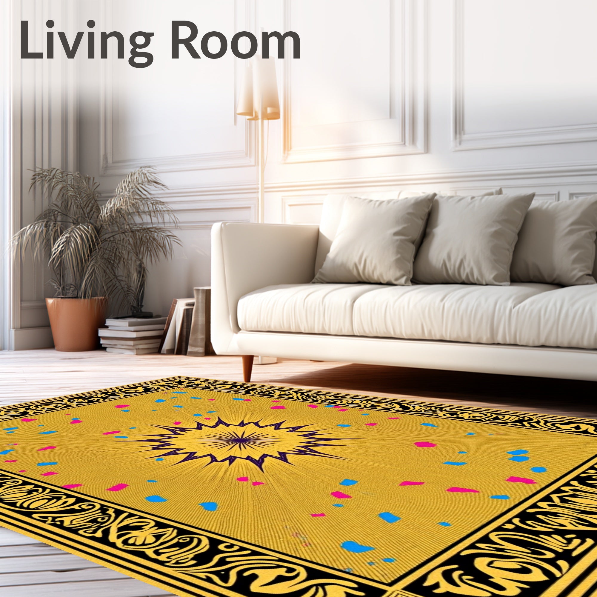 Golden Exploding Star Confetti Rug
