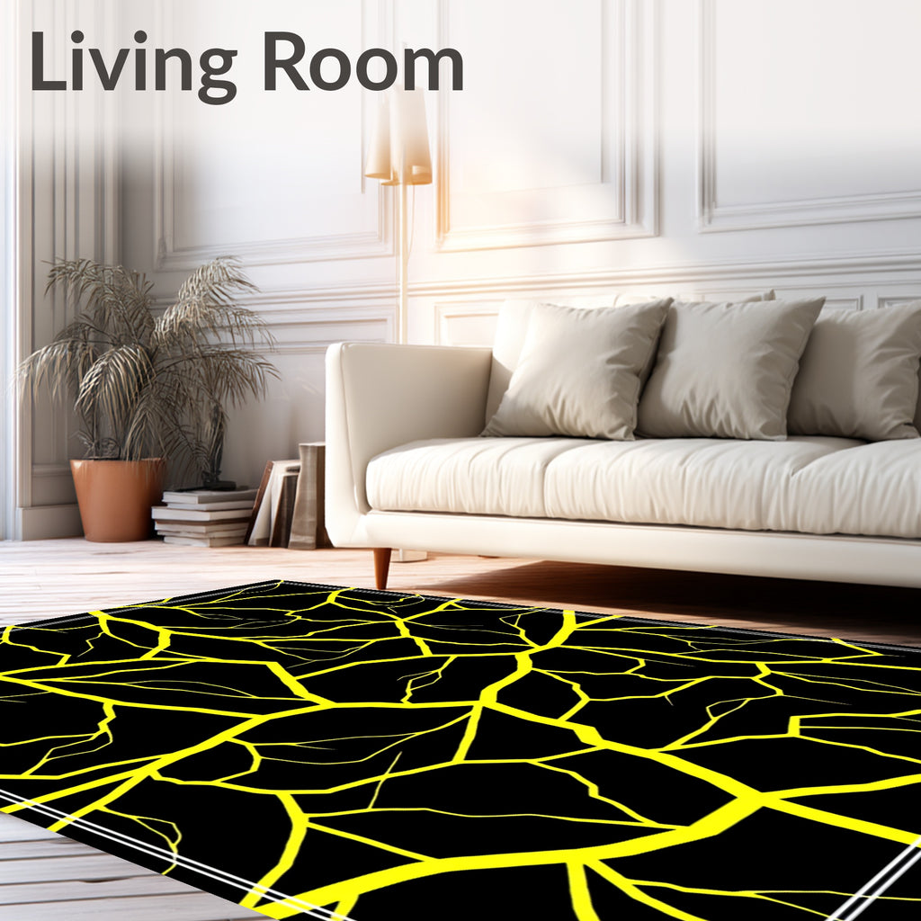 Bold Yellow Crackle Geometric Rug