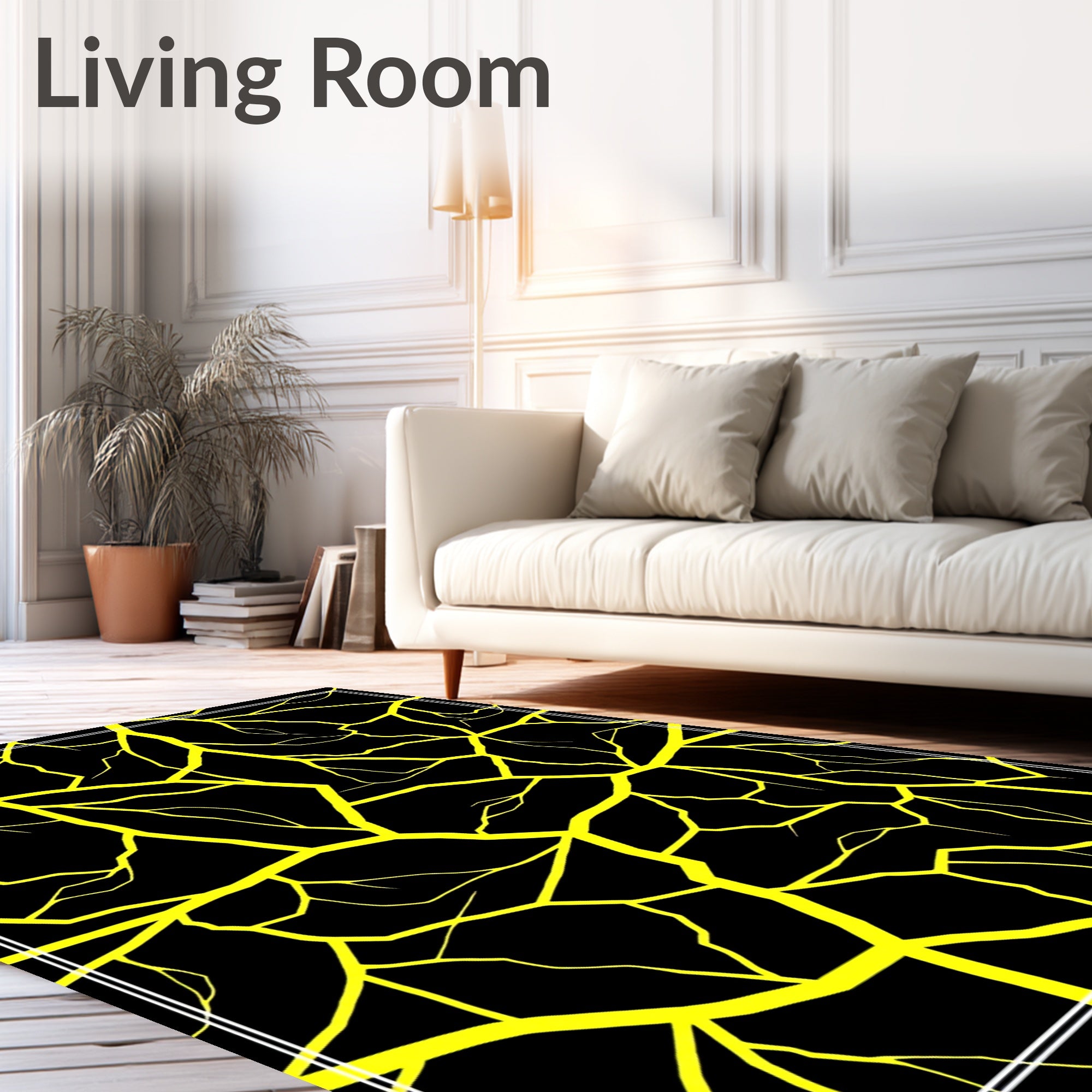 Bold Yellow Crackle Geometric Rug