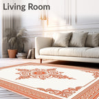 Vibrant Orange Scrollwork Medallion Frame Rug