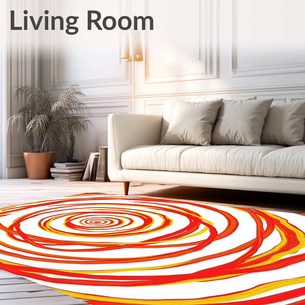 Vibrant Red Yellow Swirl Spiral Rug
