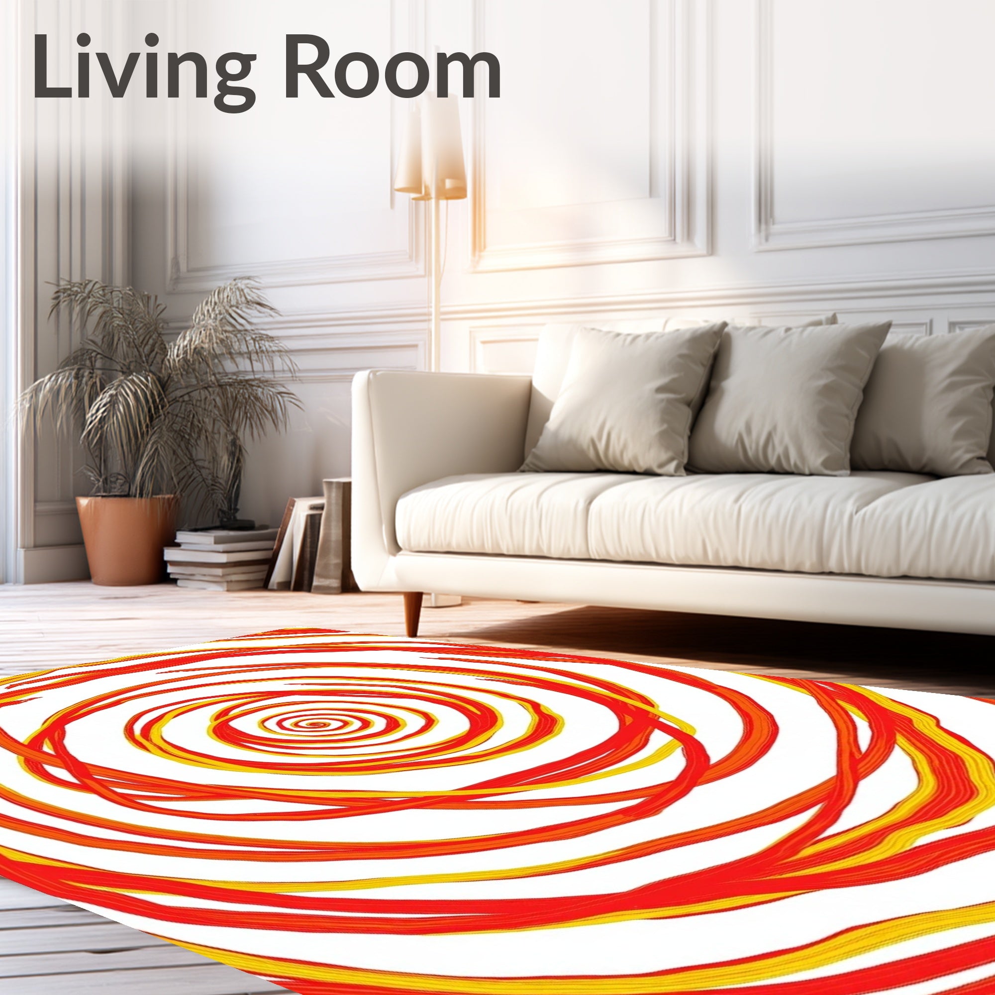 Vibrant Red Yellow Swirl Spiral Rug