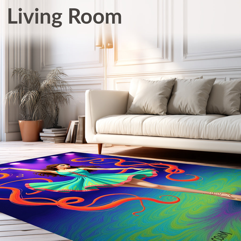 Dancer's Aqua Skirt Swirling Ribbons Rug