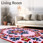 Rich Crimson Floral Medallion Pink Rug