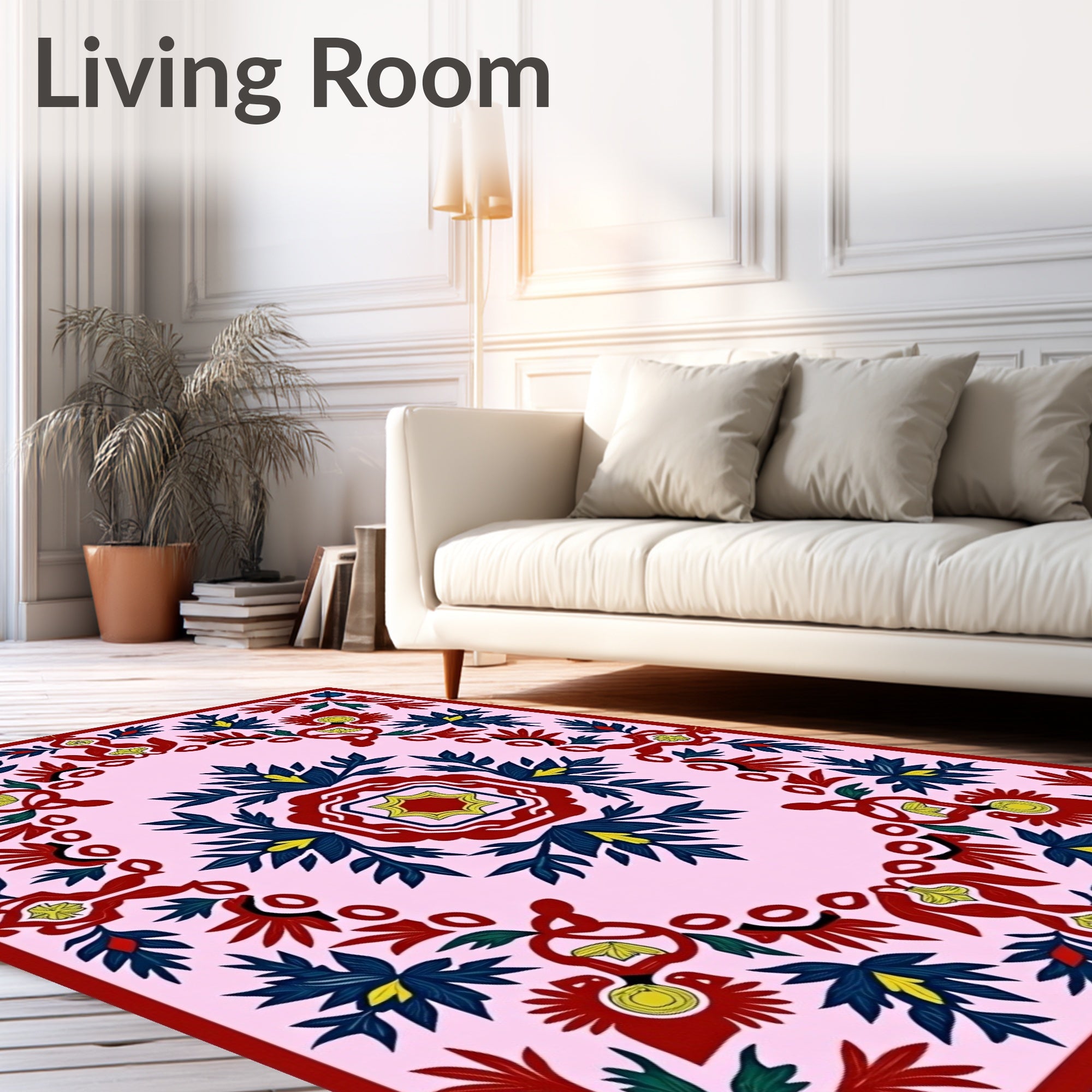 Rich Crimson Floral Medallion Pink Rug