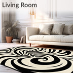 Black Cream Swirl Abstract Rug