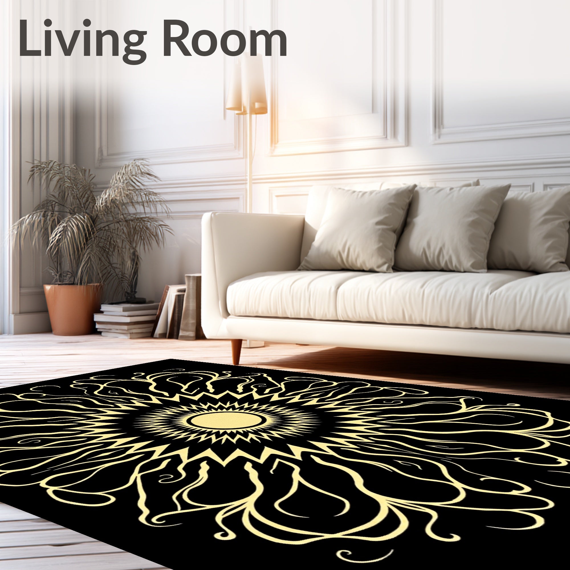 Golden Sunburst Medallion Art Deco Rug