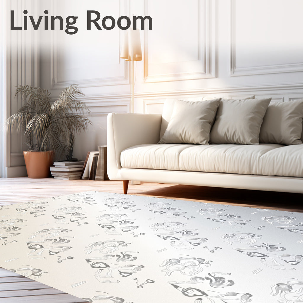 Silver Abstract Whimsical Figures Scooters Rug