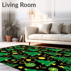 Green Yellow Christmas Trees Ornaments Rug