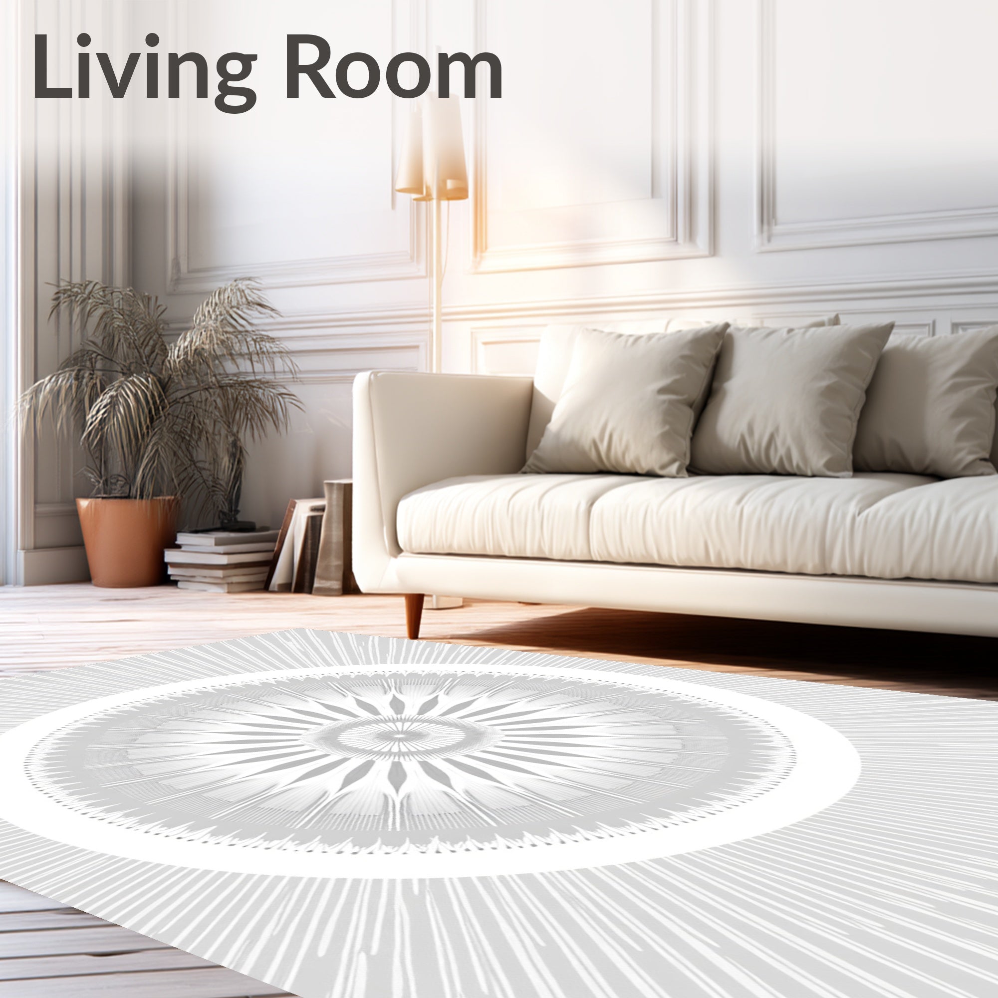 Silver Sunburst Mandala Rug