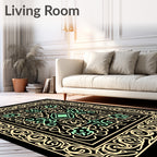 Ornate Mint and Gold Scrollwork Square Rug