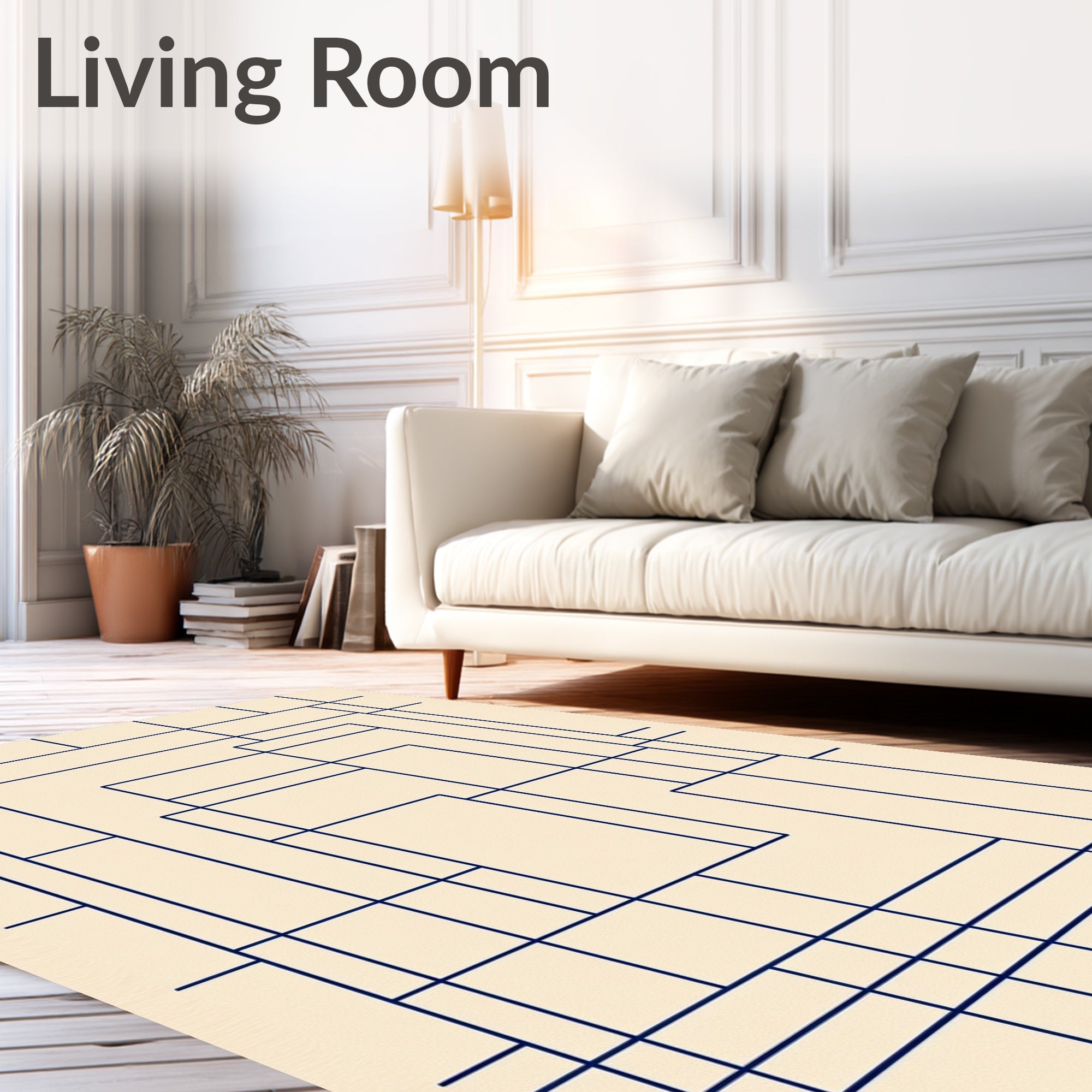 Modern Navy Geometric Line Rug
