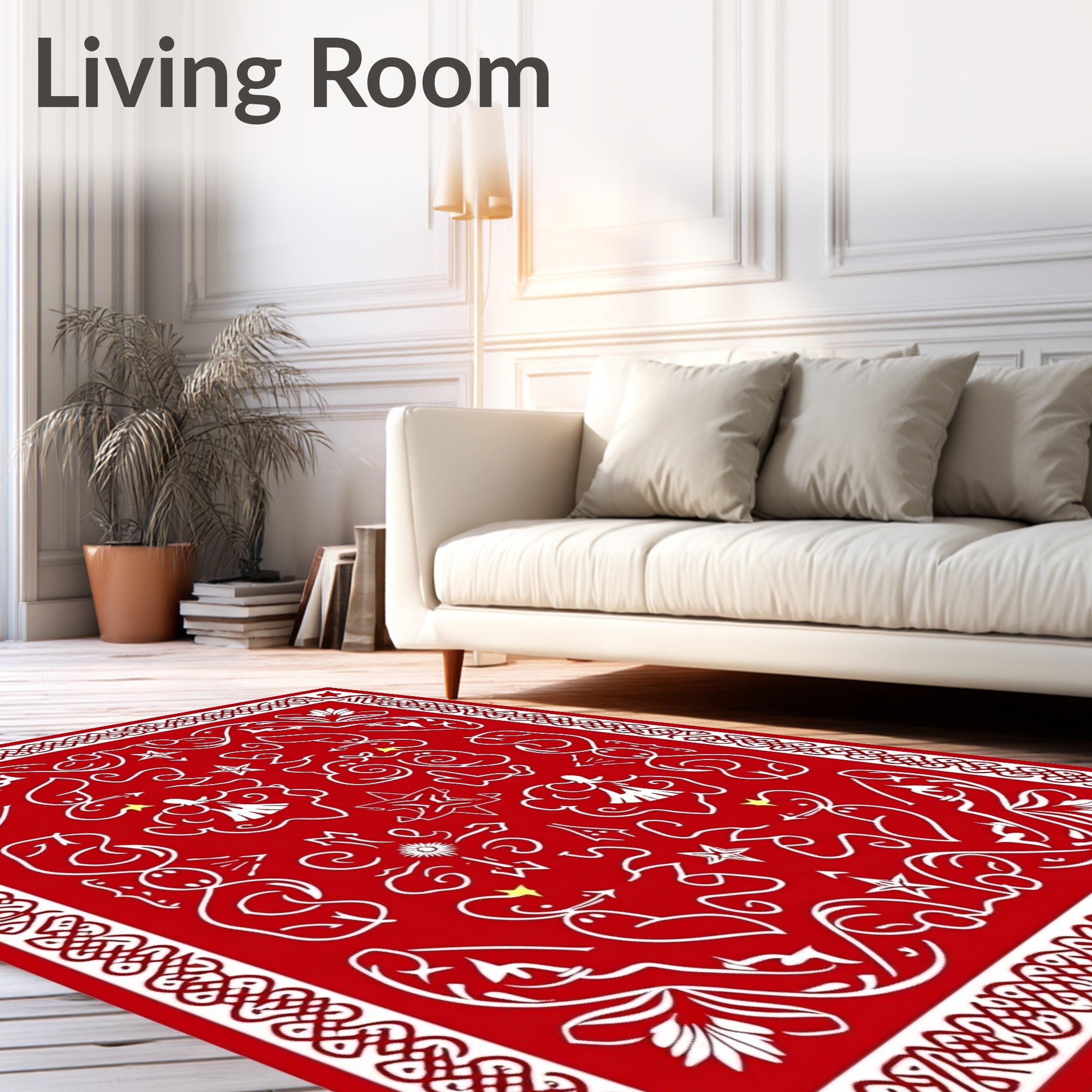 Bold Red Whimsical Celestial Garland Rug
