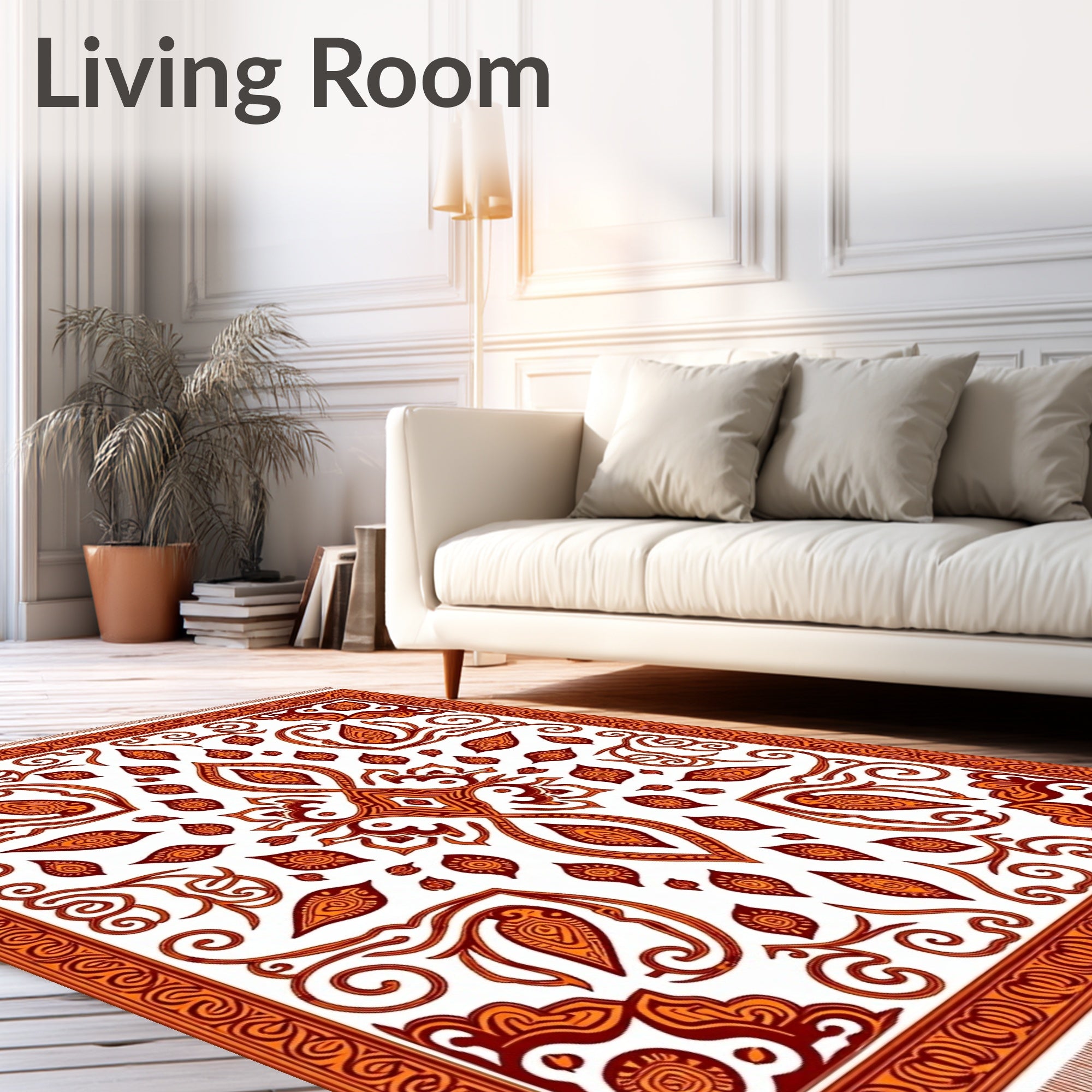 Rustic Orange Paisley Floral Border Rug