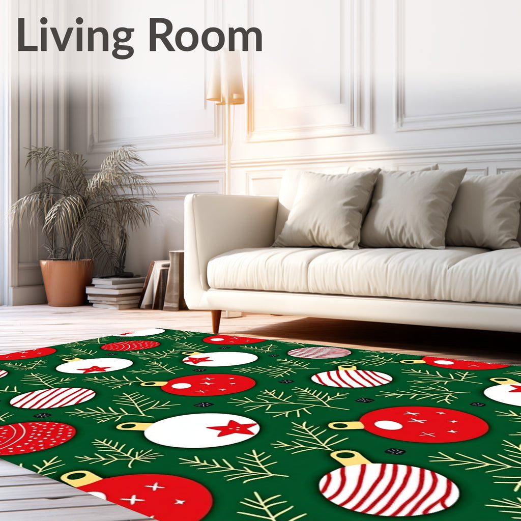 Festive Green Christmas Ornaments Garland Rug