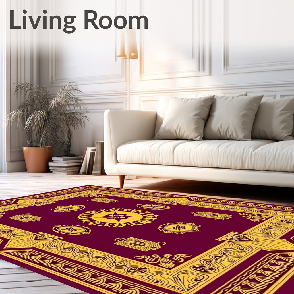 Rich Burgundy Gold Medallion Border Rug