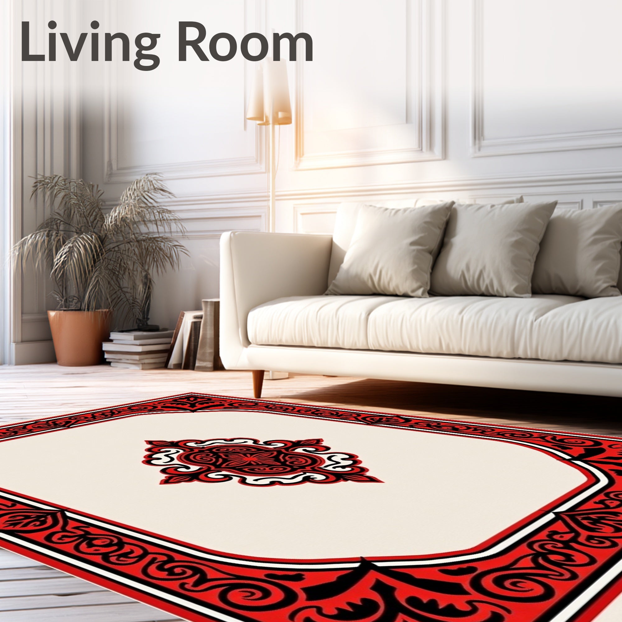 Crimson Black Ornate Medallion Border Rug