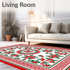 Red Green Dog Floral Holly Border Rug