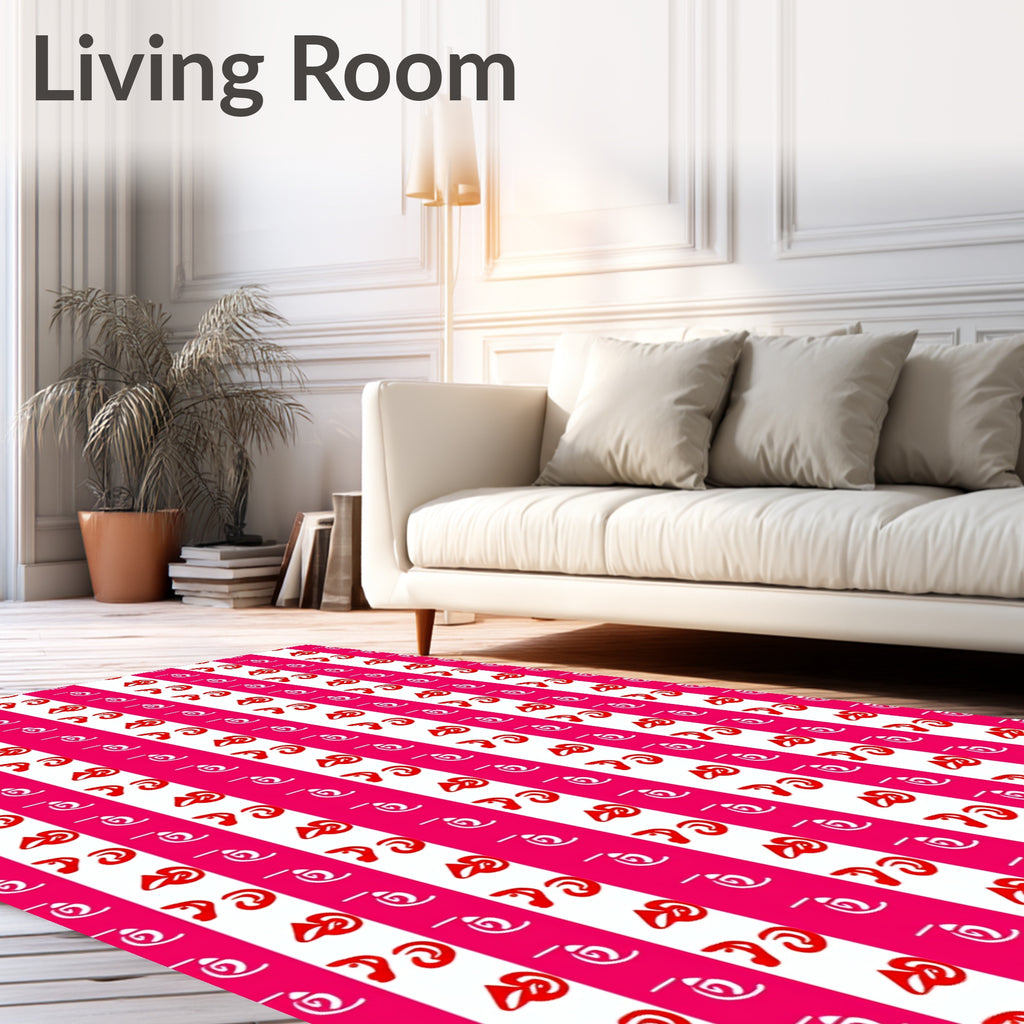 Pink White Striped Abstract Swirl Rug