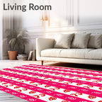 Pink White Striped Abstract Swirl Rug