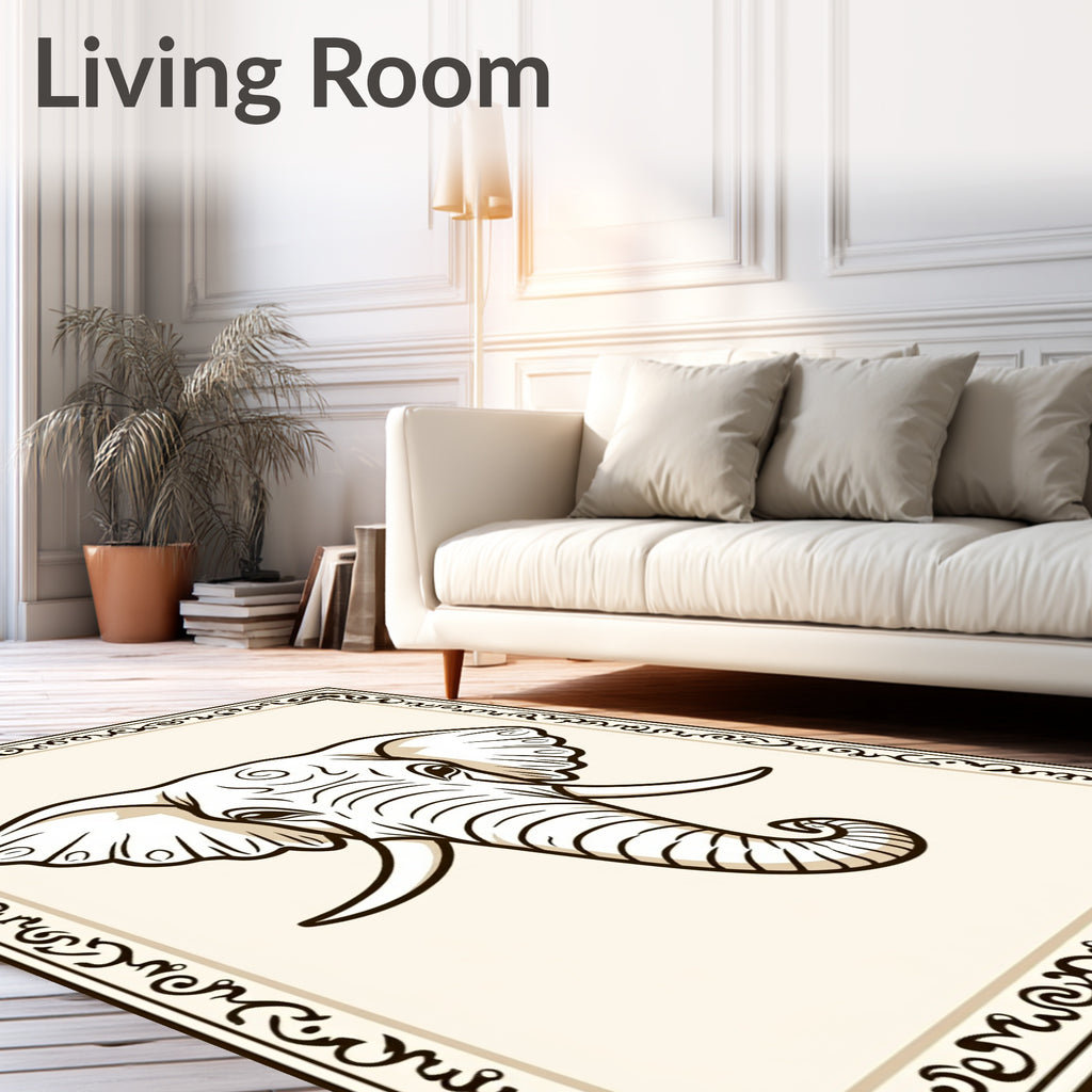 Bold Elephant Head with Ornate Border Rug