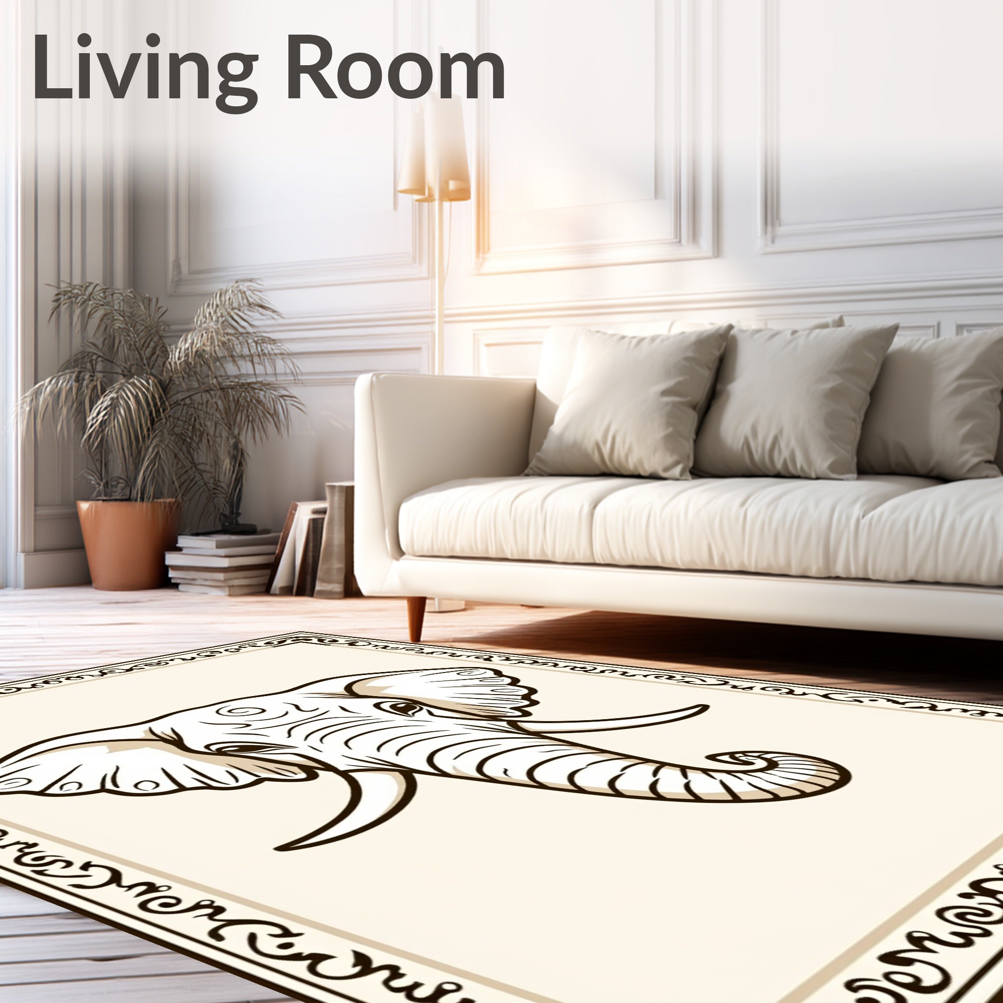 Bold Elephant Head with Ornate Border Rug